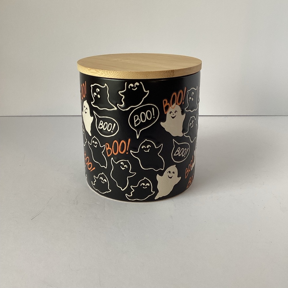 HALLOWEEN: ghost boo 5” ceramic canister with lid